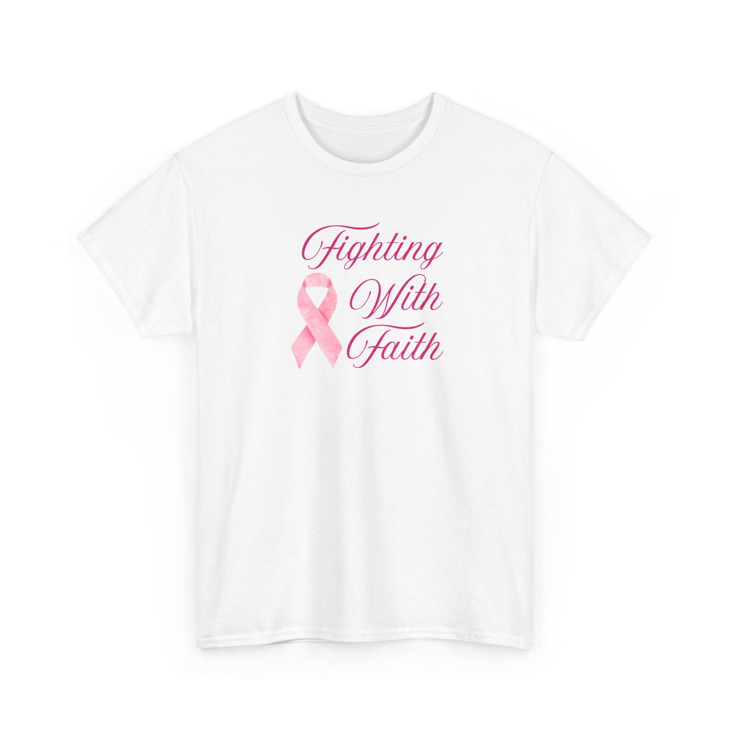Fighting With Faith Pink Ribbon Tee, Support Breast Cancer Awareness, Unisex Cotton Shirt, Gift for Cancer Fighters, Inspirational Apparel