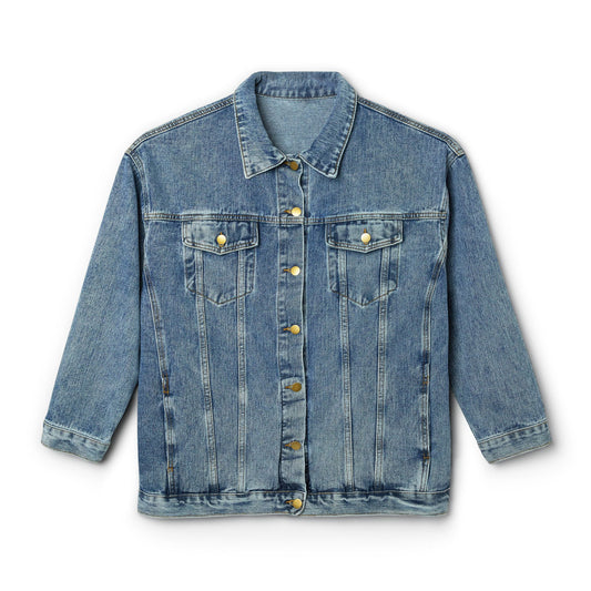 Women’s Denim Jacket — “Unstoppable Force” Back Graphic Lightweight Jean Jacket