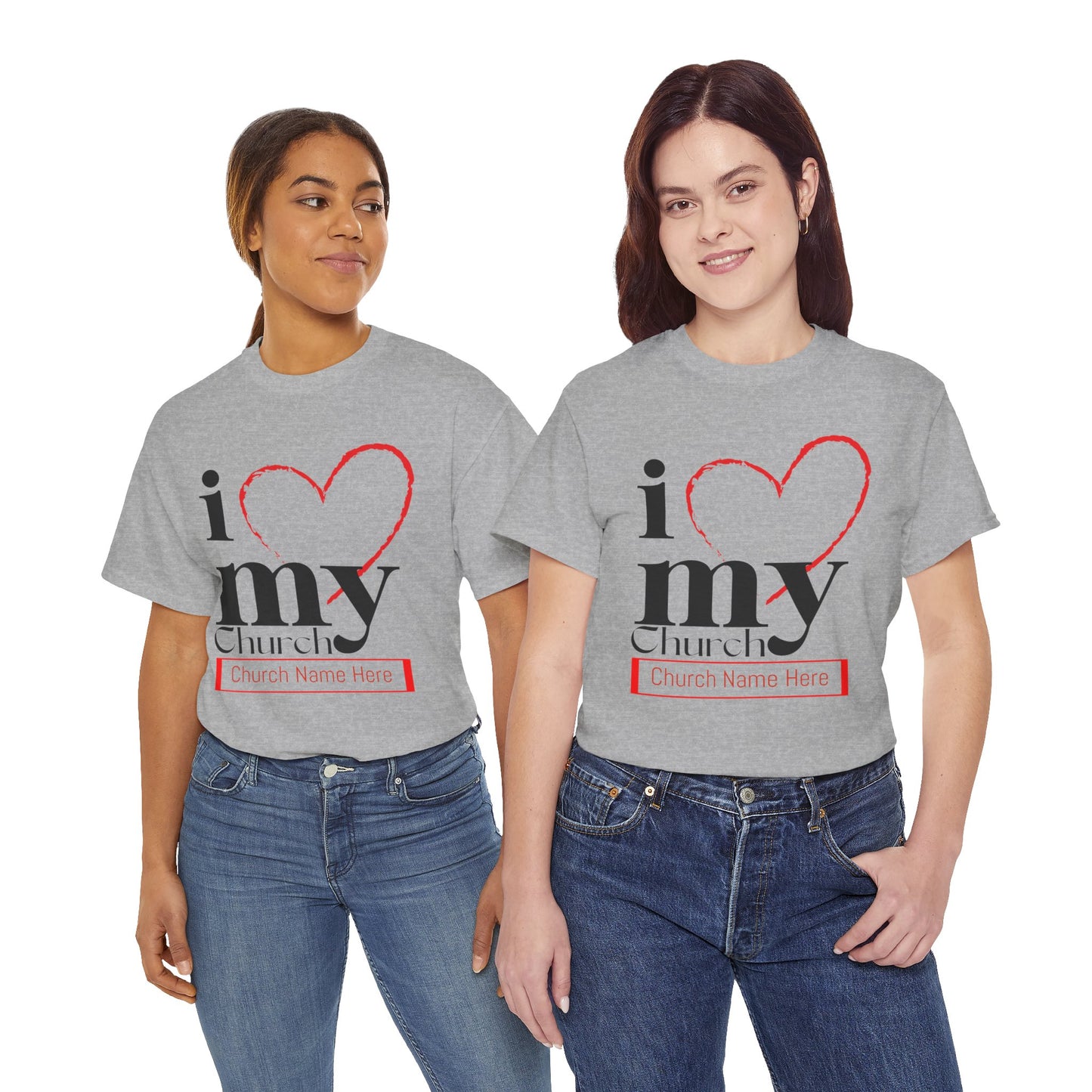 Customizable I Love My Church Unisex Heavy Cotton Tee, Faith-Based Apparel, Church Group T-shirt, Gift for Congregation, Religious Expression