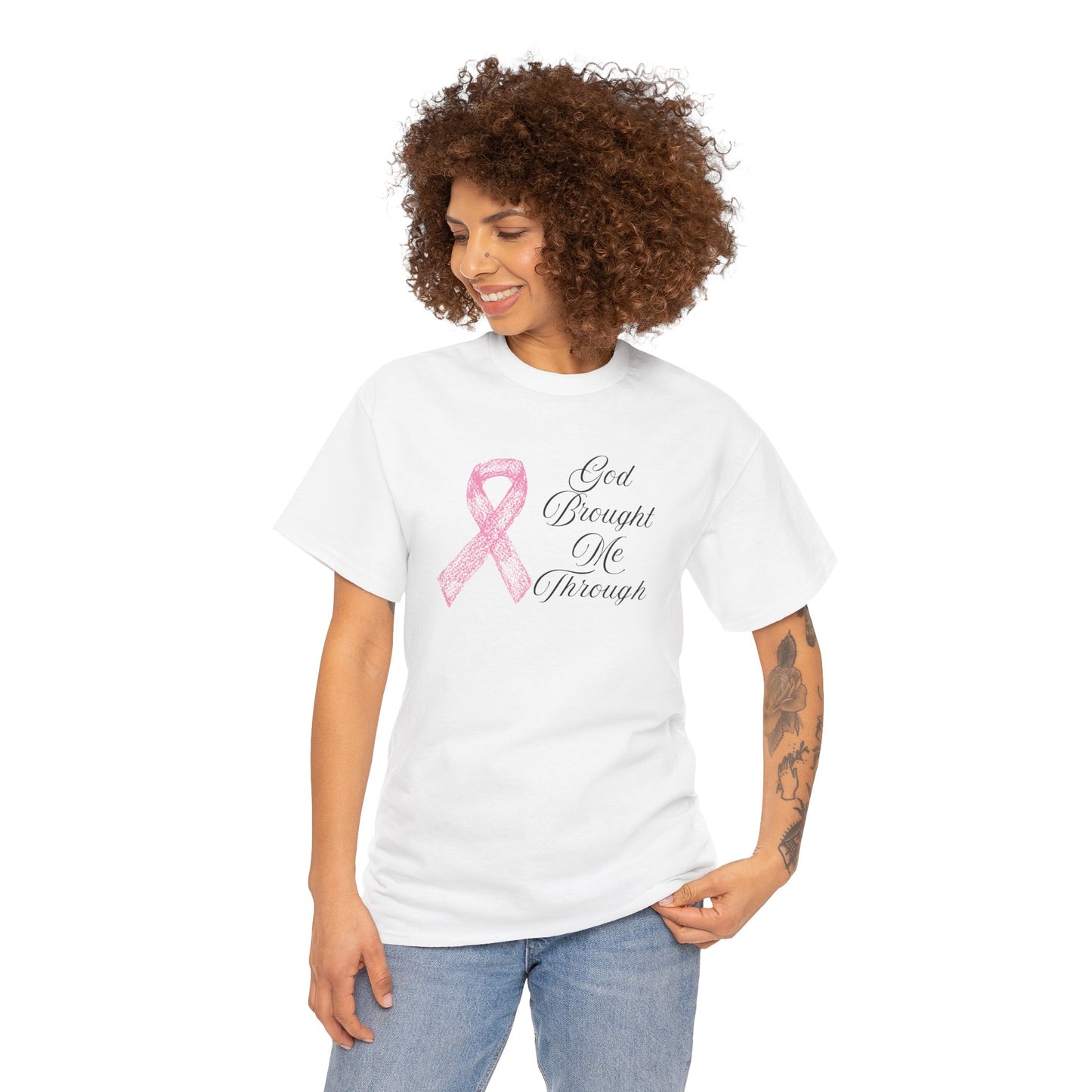 Inspirational Cancer Awareness Tee, Faith T-Shirt, Supporter Gift, God Brought Me Through Shirt, Hopeful Message Top, Unisex Cotton Tee