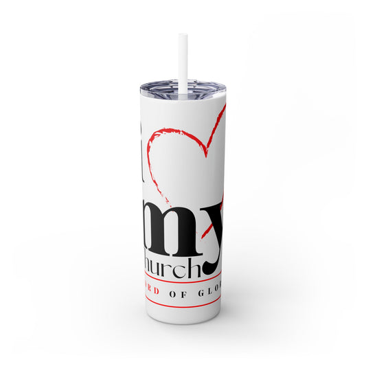 LOG I Love My Church Skinny Tumbler with Straw, 20oz - Perfect for Home, Gifts, Christian Events, Coffee Lovers, and Everyday Use