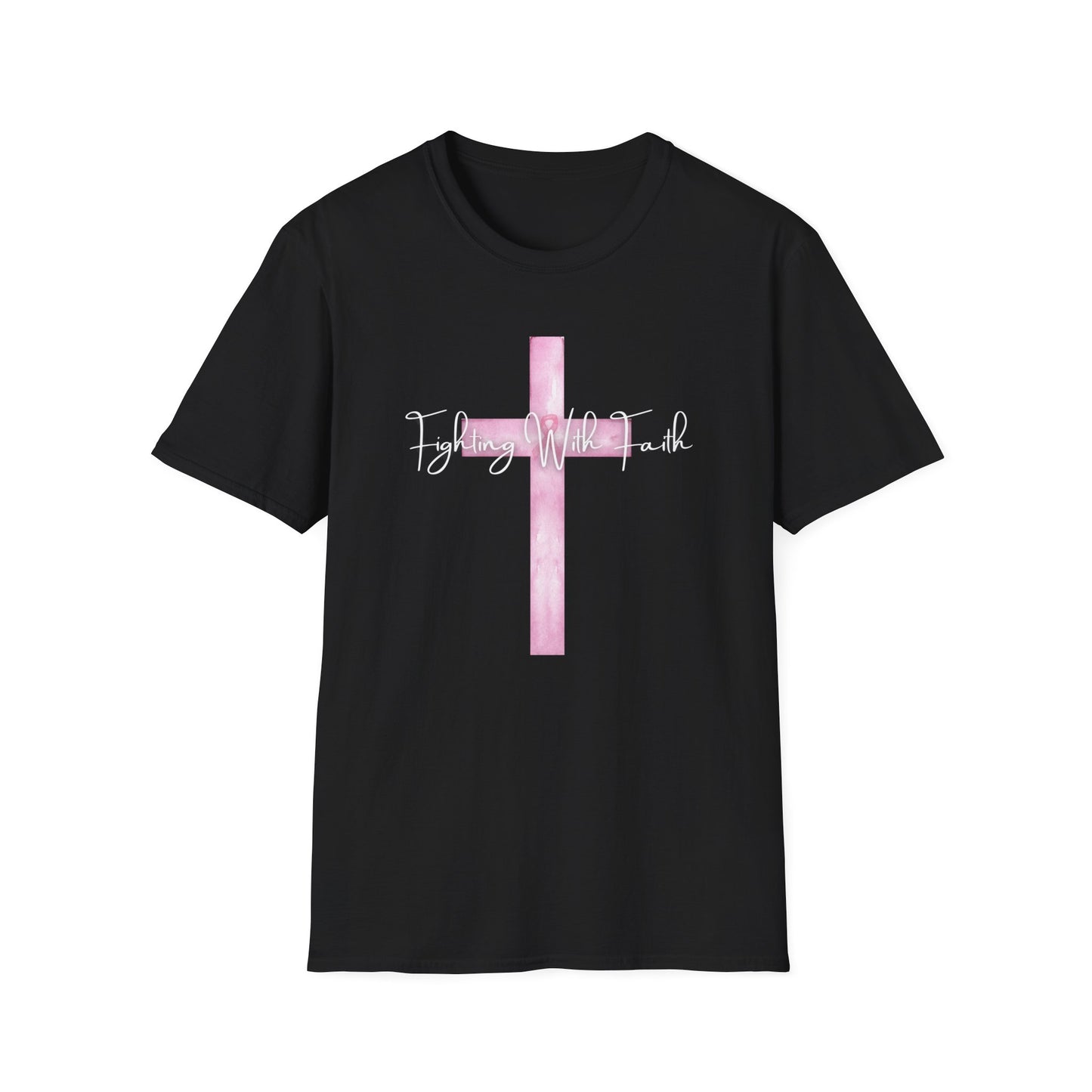 Pink Cross Fighting with Faith Unisex Softstyle T-Shirt, Faith Tee, Casual Wear, Christian Gift, Religious Apparel, Everyday Comfort